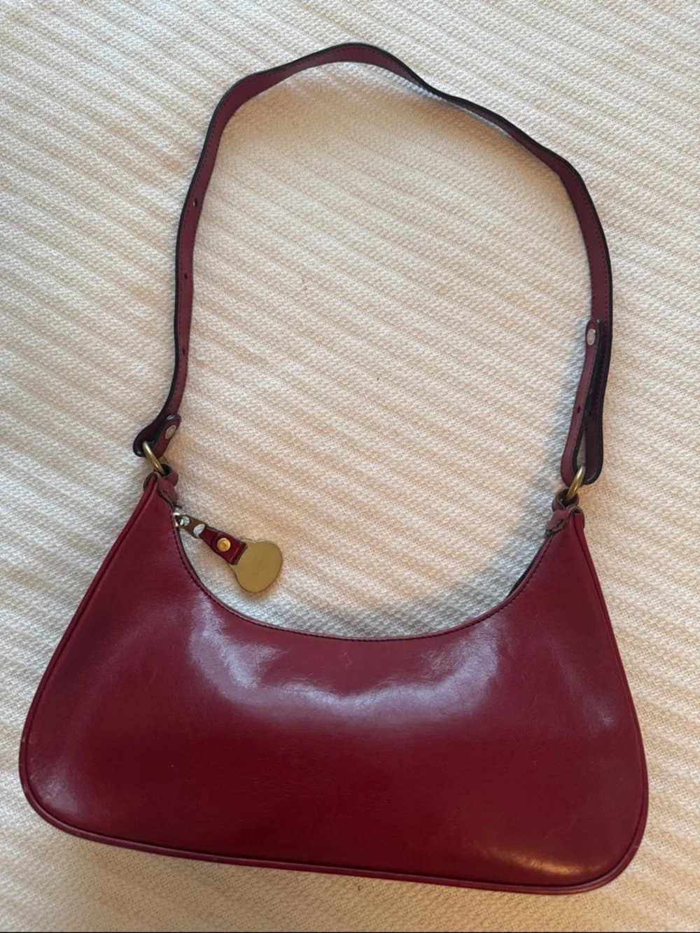 Brahmin Vintage Red Leather Baguette Shoulder Bag Y2K Minimalist Mini Hobo